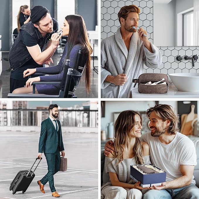 Toiletry Bag for Men, Travel Essentials Travel Toiletry Bag, Water-Resistant Compact Bathroom Roll Organizer for Hygiene, Shaving kit, Gifts for men (7 Dark Brown(PU Leather))