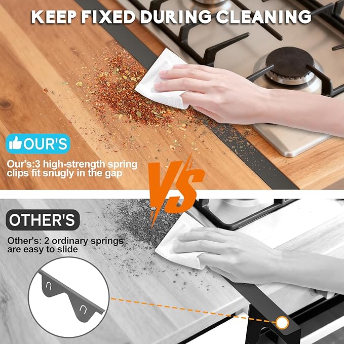 Stove Gap Covers - 2 Pack Stainless Steel Stove Gap Filler, Length 23.4" Width 0.79"Heat Resistant Oven Gap Filler - Spring Clip Design Non-Slip Stove Guard Between Stove Top & Counter