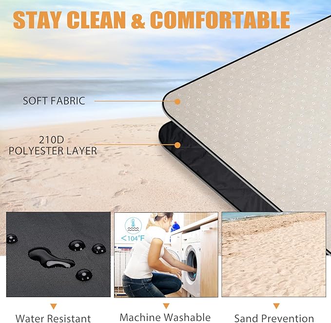 G GOOD GAIN Picnic Blankets Waterproof Extra Large - Outdoor Blanket Sand Free Foldable with Carry Strap for Beach, Camping, Park Grass, Hiking, Travel, Concerts (White Flower)