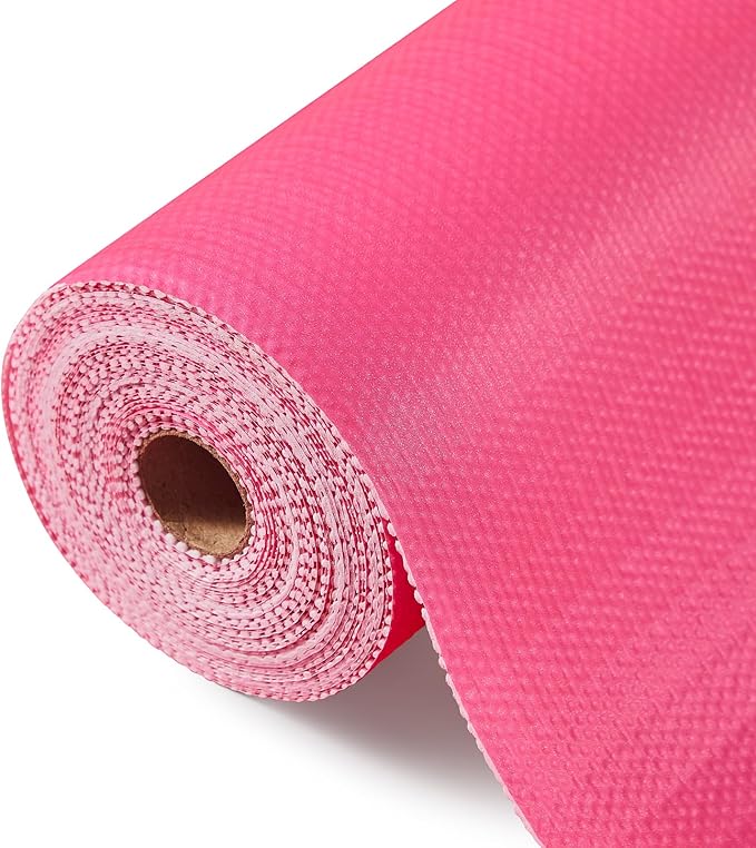 Drawer and Shelf Liner, Non-Slip Kitchen Cabinet Liners Non-Adhesive Thick Strong Grip Waterproof Washable Mats Protect Dresser Shelves Cupboard Bathroom Cabinets, Fuchsia, 18 in X 10 FT