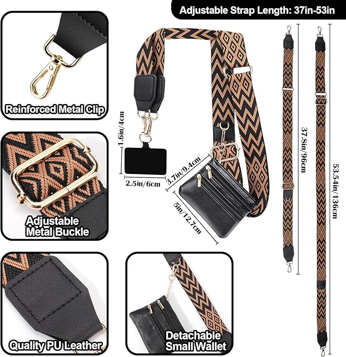 XANGNIER Clip and Go Strap for Phone with Wallet Crossbody, Phone Strap with Zippered Wallet, Adjustable Anti Theft Cellphone Lanyard for Women, Cellphone Chain Accessories, Multicolor 6