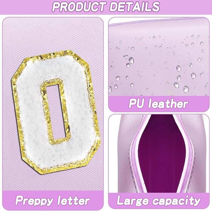 Gifts for Girls Initial Makeup Bag Personalized Cosmetic Bag with Zipper Cute Travel Toiletry Bag Waterproof PU Preppy Makeup Pouch Birthday Gift for Teen Girls Women(Purple O)