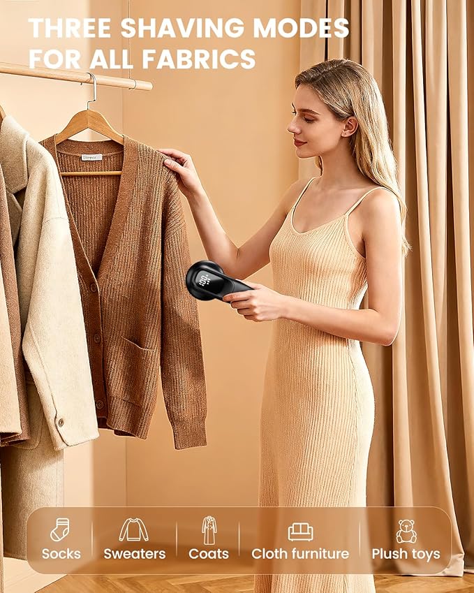 Rechargeable Fabric Shaver, Lint Remover with 3D Floating Blades & Powerful Motor, Portable Sweater Shaver with Digital Display, 3 Speeds Electric Lint Shaver for Clothes, Sweaters, Furniture