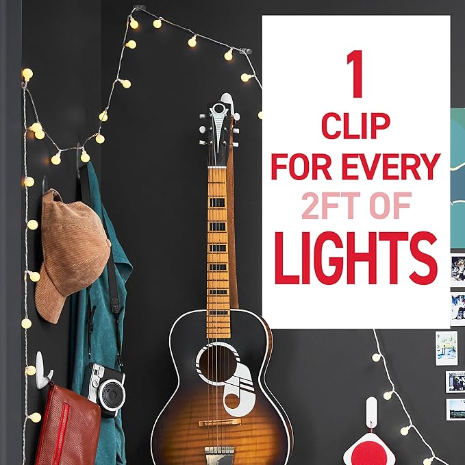 Command Indoor Mini Light Clips, 45 Clear Clips and 54 Command Strips, Damage Free Hanging Christmas Decorations, Wall Clips for Hanging Lights and Cable Management, Holds up to 0.3 lb