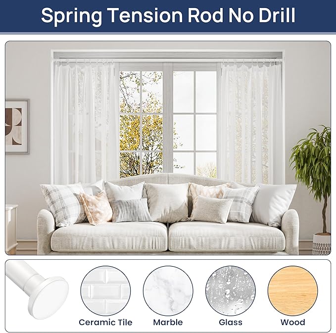 ENJOYBASICS Shower Curtain Rod 30 to 88 Inches, Stainless Steel Adjustable Spring Tension Rods No Drill for Bathroom, Closet, Window, Room Divider, Never Rust, Non Slip, White