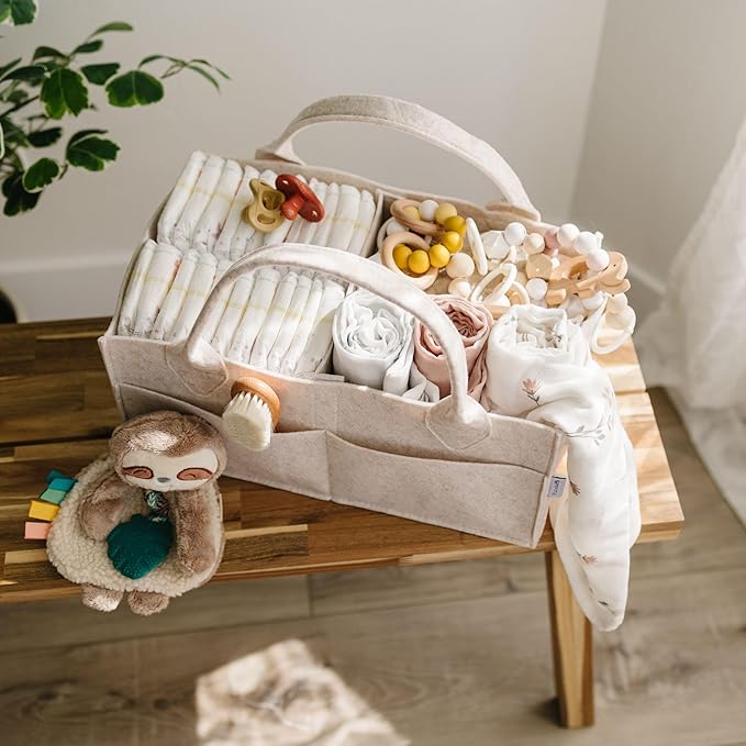 PUTSKA Baby Diaper Caddy Organizer - Nursery Storage Basket for Diaper Station, Baby Basket Shower Gift List and Registry Must-Have, Newborn Essentials, Nursery Decor for Boy or Girl-Mocha,Extra Large