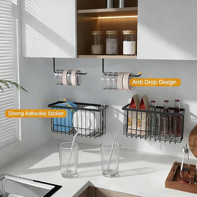 SleekStore Kitchen Cabinet Door Storage Box, Self-Adhesive Wall Mounted, Wardrobe/Bathroom/Refrigerator Small Items Organizer, Oil Bottle/Seasoning Storage (6 Piece)