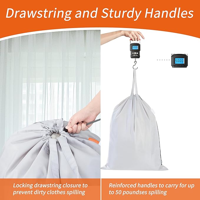 Polecasa Extra Heavy-Duty Laundry Bag 28x36”- Large Storage Bag with Reinforced Handles & Drawstring Closure for College Dorm Travel - Silver