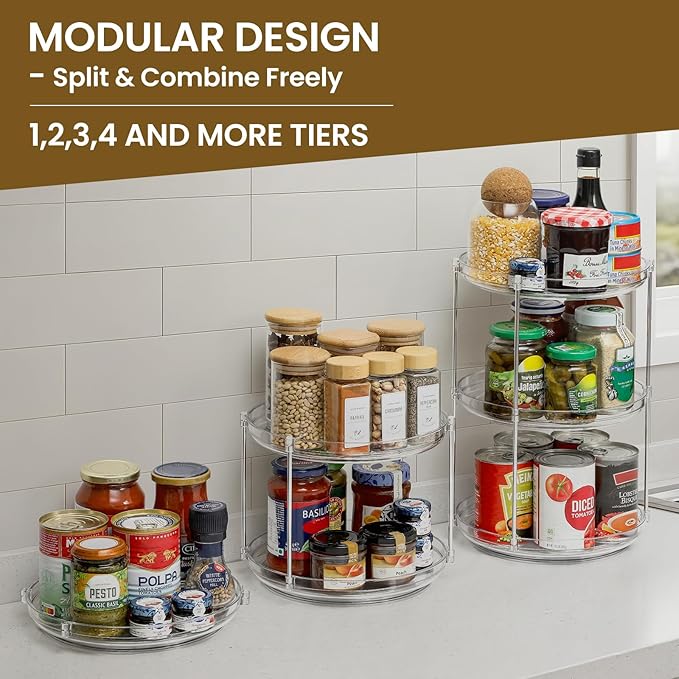 2 Set 2 Tier Non-Skid Acrylic Lazy Susan Turntable Organizer - Rotating Spice Rack - Spinning Organization for Kitchen, Pantry, Countertop, Closet, Bathroom, Vanity, Medicine Cabinet Organizing,9.25''