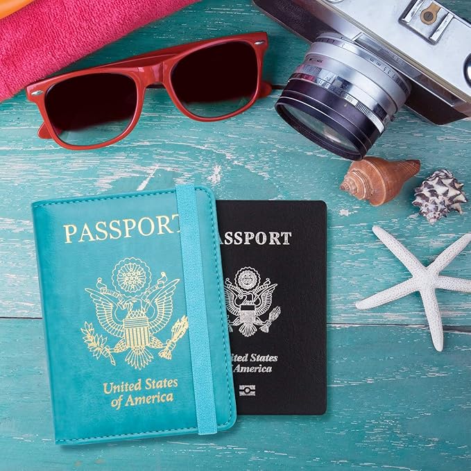 WALNEW Passport Holder for Travel, RFID Passport Cover Wallet for Women Men, PU Leather Passport Book Card Holder Case with Pen, Travelling Essentials for Flying