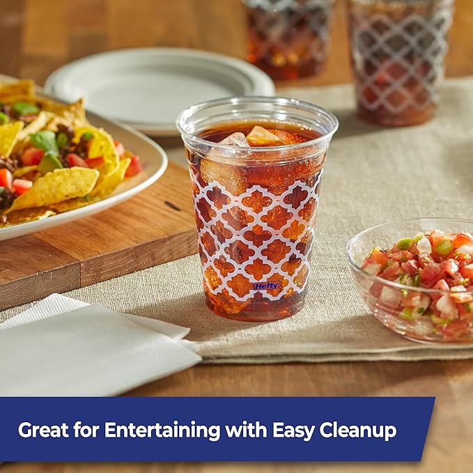 Hefty Party Perfect Printed Clear Plastic Cups, 18 Ounce, 20 Count