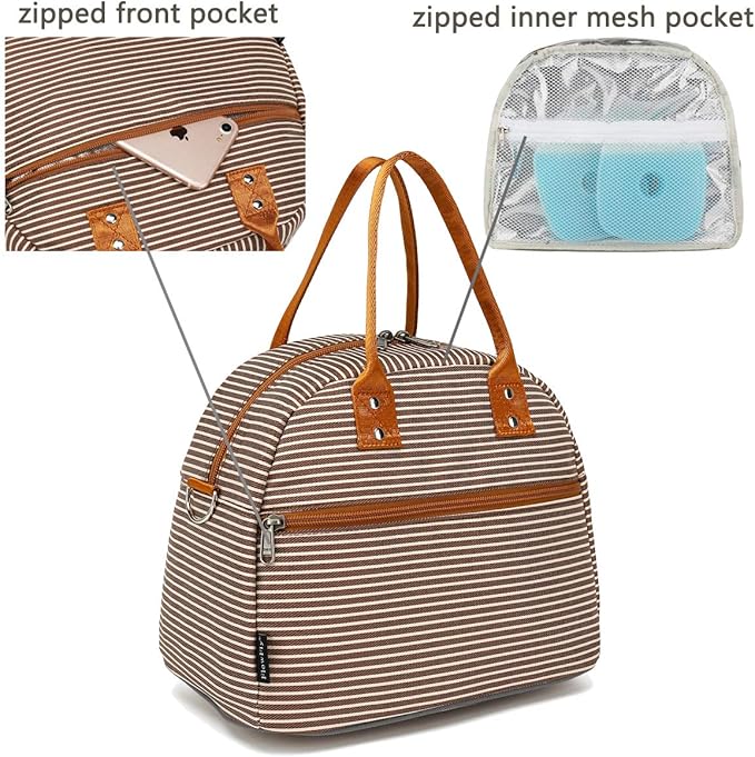 FlowFly Insulated Lunch Bag With Shoulder Strap for Women, Men, and Kids, Large and Reusable, Handle, Freezable Work and School Travel Tote and Meal Prep Organizer, Coffee