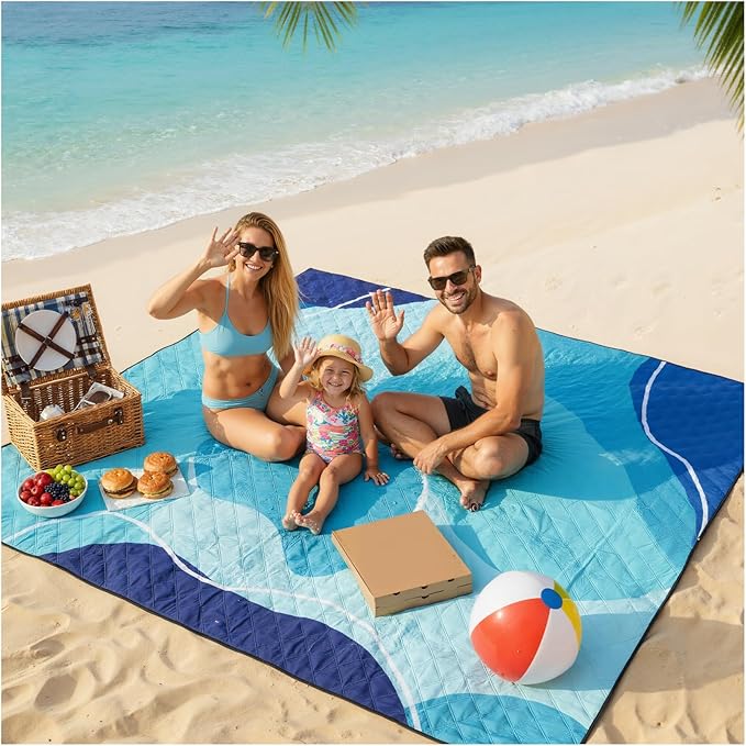 Waterproof Beach Blanket Picnic Outdoor Camping Mat Oversized Extra Large Foldable Sandproof Sand Free Resistant Big XL Giant Towel Hawaii Honeymoon Essentials Women Summer Must Have Vacation Gift