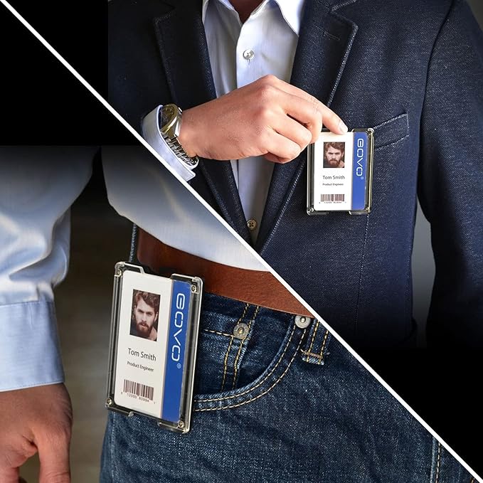 GOVO T4 Badge Holder/Wallet - Durable Polycarbonate ID/Credit Holder with Metal Clip and 4 Cards Slot (Holds 1 to 4 Cards) (Blue)