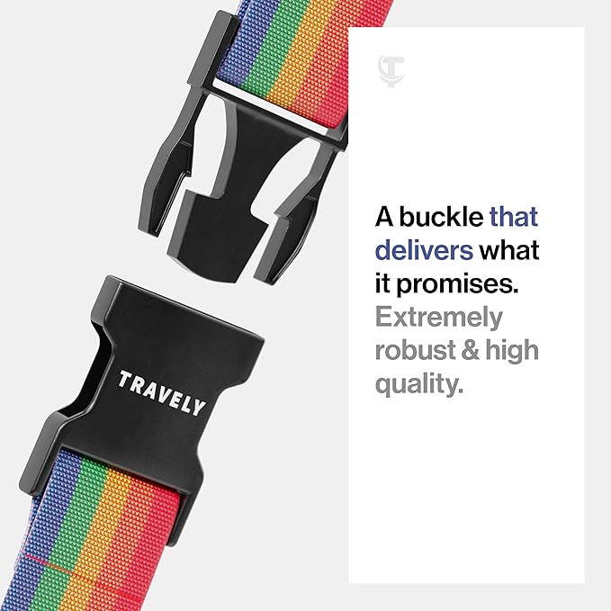 TRAVELY Luggage Straps - Particularly conspicuous & Secure - Incl. 4 Name Tags - Luggage Strap Ideal crosswise - [Set of 4]