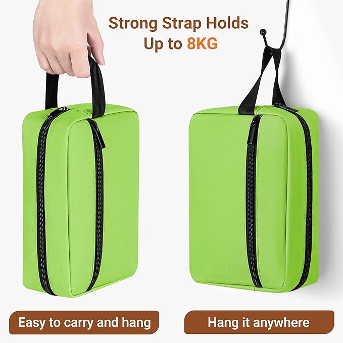 Elviros Travel Toiletry Bag for Women and Men,Lightweight Makeup Bag Hanging Dopp Kit with Shaving Compartment Cosmetic Organizer Small Tool Bag Travel Essentials,Gifts for Men & Women(Neon Green)