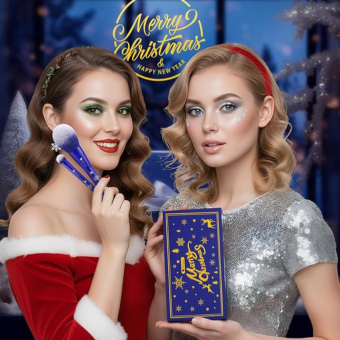DUcare Christmas Gift Set 8Pcs,With 6pcs Makeup Brush Set 2pcs Makeup Puffs Kabuki Foundation Blending Face Powder Blush Concealers Eye Shadows Brushes