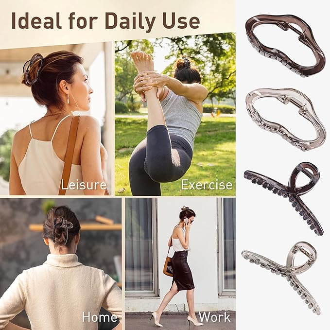 Emma Lily 4pcs Large Hair Claw Clips for Women – Dark & Light Brown Strong Hold for Thick Hair Casual Daily Use