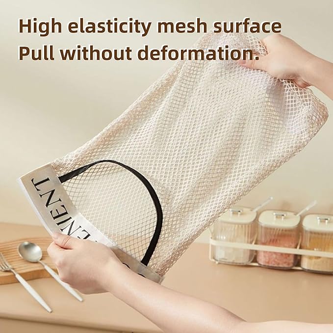 2 Pack Trash Bag Holder Dispenser Sticky Wall Mount Mesh Convenient Storage Organizer for Home Kitchen Grocery Plastic Shopping Garbage Bags Reusable Produce Tote Bag