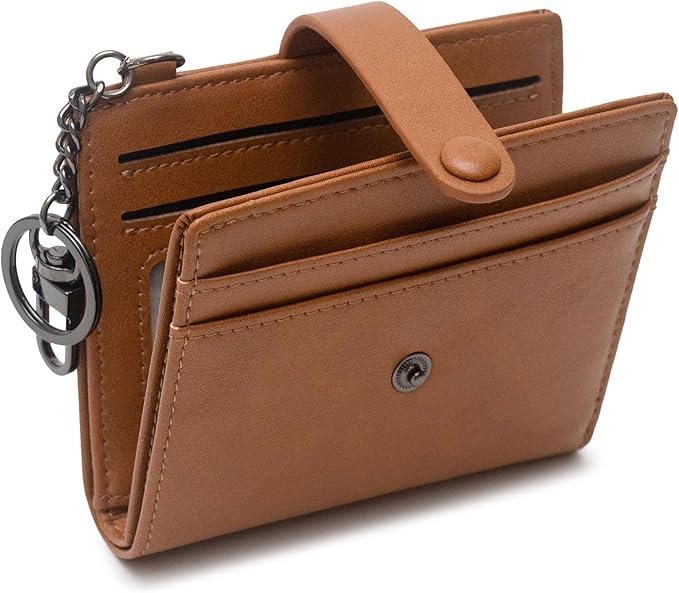 Alldaily Slim Keychain Wallet for Women, RFID Blocking Small Bifold Travel Credit Card Holder (Brown)