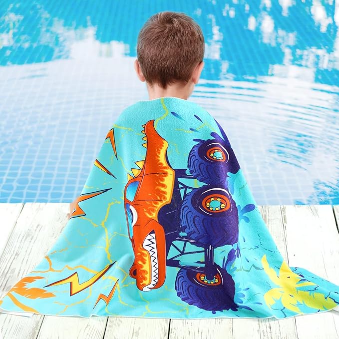 WERNNSAI Beach Towel for Kids, 30”x 60”Truck Quick Dry Sand Free Kids Beach Towel for Boys Personalized Beach Towel Pool Camping Travel Towel Soft Beach Blanket Bath Shower Towel