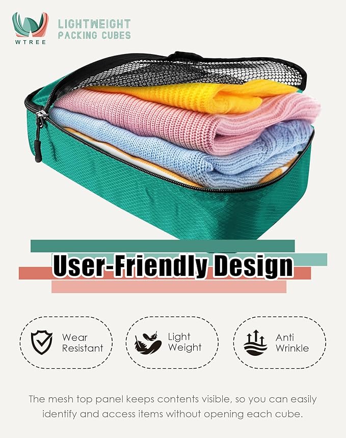 4-Piece Packing Cubes Travel Accessories Set for Suitcases - Luggage Organizer Bags with Double Zipper - Mesh Top - Large - Green