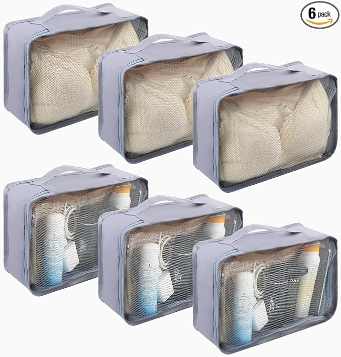 6 Pcs Packing Cubes Luggage Organizers Small Mesh Clothing Underwear Bag Foldable Laundry Bags for Travel Hiking Camping Backpacking