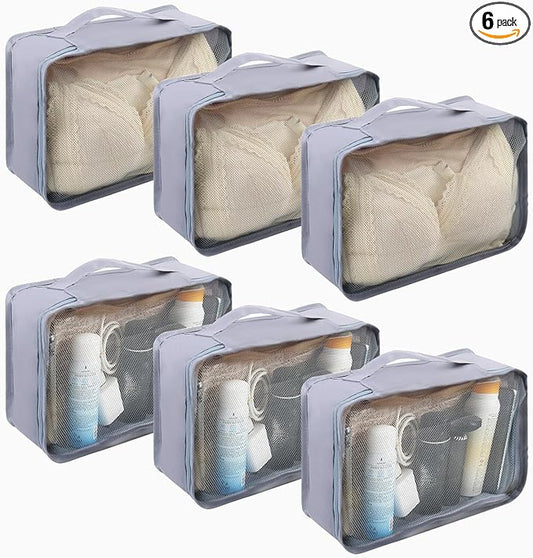 6 Pcs Packing Cubes Luggage Organizers Small Mesh Clothing Underwear Bag Foldable Laundry Bags for Travel Hiking Camping Backpacking