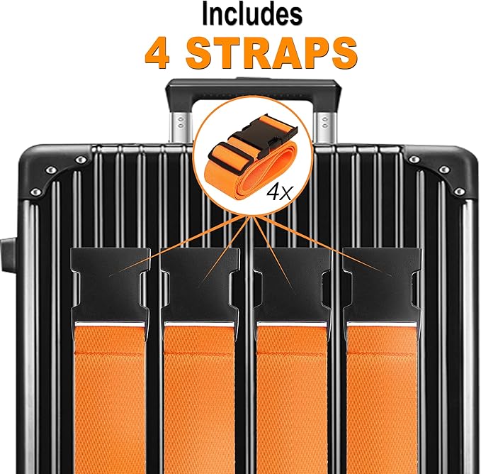 Luggage Straps for Suitcases TSA Approved Travel Belt 4 Pack by Chelmon(Orange)
