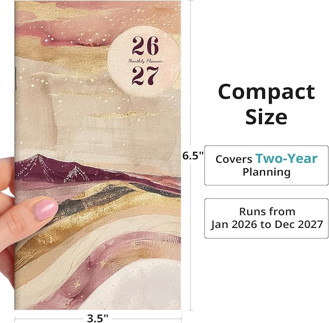 Pocket Calendar 2026-2027 for Purse, Two Year Monthly Planner Pocket Size, Jan 2026 to Dec 2027 Monthly Planner Small Size (6.5" x 3.5") - Landscape