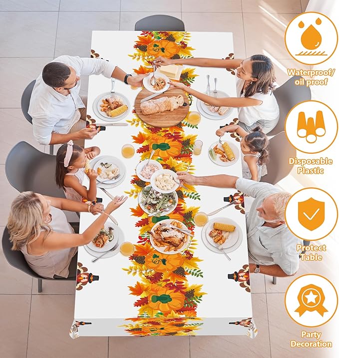 OHOME 2 Pack Thanksgiving Tablecloth Disposable - Fall Party Supplies for Thanksgiving Table Decor | Friendsgiving Party Decorations | Thanksgiving Decorations 54" x 108"