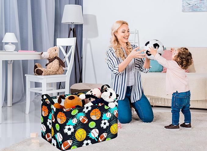 KUNRO Football Basketball Storage Basket Gift Shelf Basket Storage Bin, Nursery Basket Organizer Box for With Handles for Room Deco