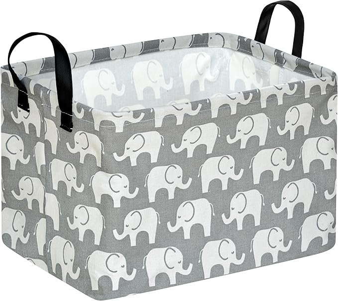 KUNRO Rectang Storage Basket Gift Shelf Basket Storage Bin, Nursery Basket Organizer Box for With Handles for Room Deco (Elephant)