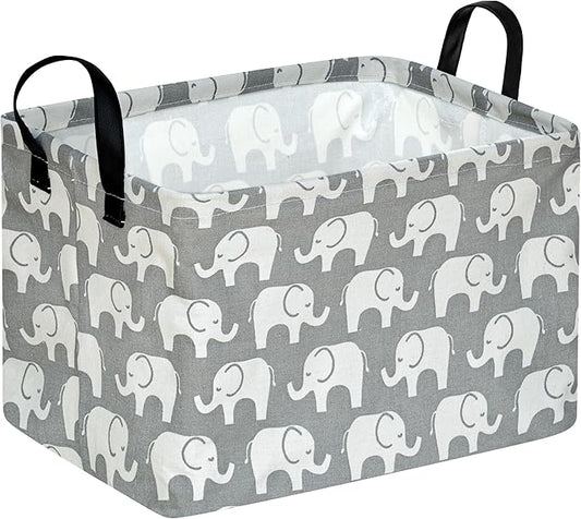 KUNRO Rectang Storage Basket Gift Shelf Basket Storage Bin, Nursery Basket Organizer Box for With Handles for Room Deco (Elephant)