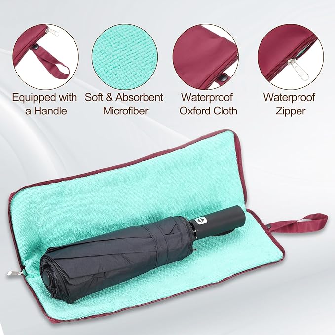 uxcell Wet Umbrellas Bag, 11 x 5 Inch Waterproof Oxford Cloth Reversible Umbrellas Sleeve Cover Portable Waterproof Case for Wet Travel Folding Umbrellas Travel Home Outdoor, Burgundy