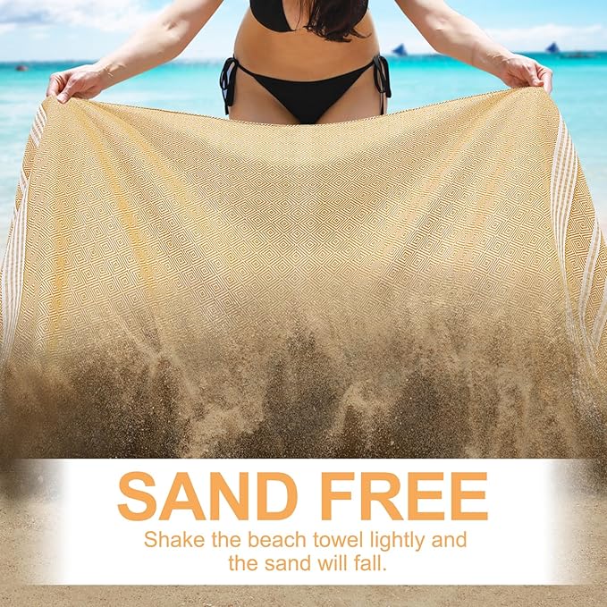 Genovega Oversized Cotton Turkish Beach Bath Towel Set 74"x38" Extra Large Sand Free Quick Dry Swim Camping Pool Clearance Towels Travel Blanket Adult Essentials Stripe Earthy Yellows