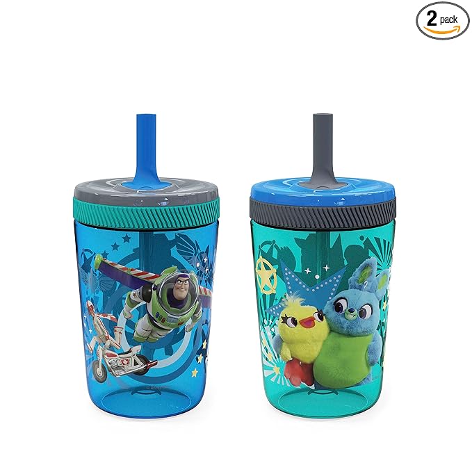Zak Designs Kelso 15 oz Tumbler Set (Toy Story 4 - Woody & Buzz 2pc Set) Toddlers Cup Leak-Proof Screw-On Lid with Straw Made of Durable Plastic and Silicone, Perfect Bundle for Kids