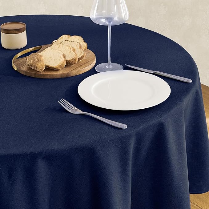 Veblandy Tablecloth Linen Textured Waterproof & Stain Resistant Table Cloth Wrinkle Free Decorative Fabric Farmhouse Table Cover for Dining/Party/Buffet/Wedding, 60 x 60 Inch, Navy Blue