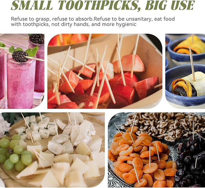 HOPELF Bamboo Toothpicks by Individually Wrapped for Appetizer, Olive, Barbecue, Fruit, Teeth Cleaning,Double-Points Wooden Toothpick.5000 Count