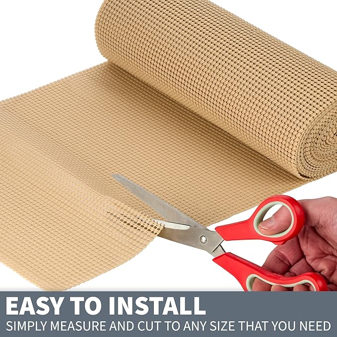 Sterline Shelf Drawer Liner Non-Adhesive Liners for Kitchen Cabinets Cupboard Pantry Non-Slip Waterproof Oil Proof Shelf Liners 12" x 20 ft Tan Shelf Paper
