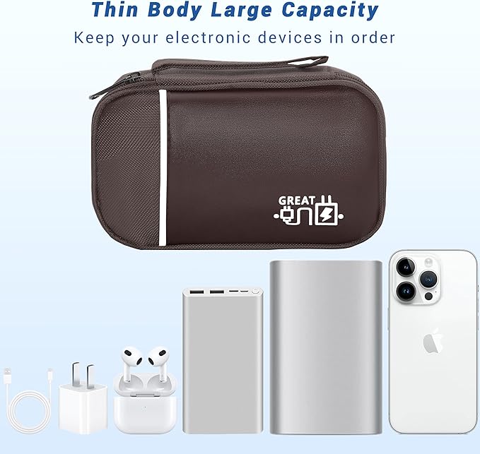 Electronics Organizer, Travel Cord Organizer Pouch, Portable Cable Organizer Bags, Waterproof Electronic Accessories Storage Case for Cables, Cords, Charger, Phone (Single Layer-Small-Brown)