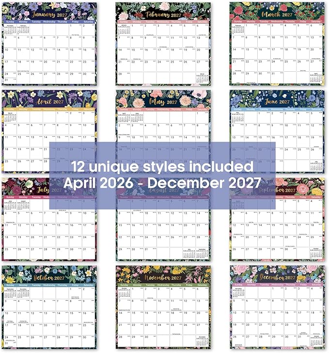 Aesthetic 2026-2027 Magnetic Calendar for Refrigerator, 21-Month Fridge Calendar Magnet from April 2026 to December 2027, Easy Organizing，Midnight Garden