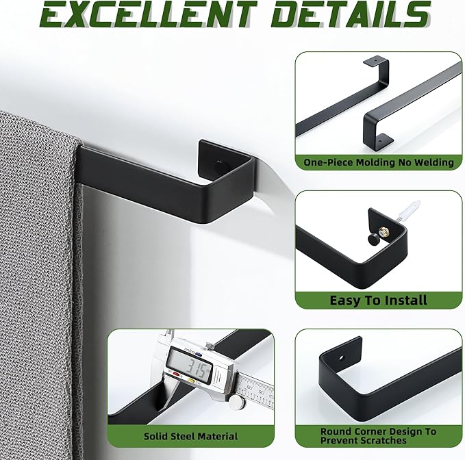 Alise Hand Towel Holder Black Towel Bar for Bathroom Wall Mount,SUS304 Stainless Steel Towel Rack for Bathroom and Lavatory,Kitchen,8'' Bath Towel Hanger Towel Rail