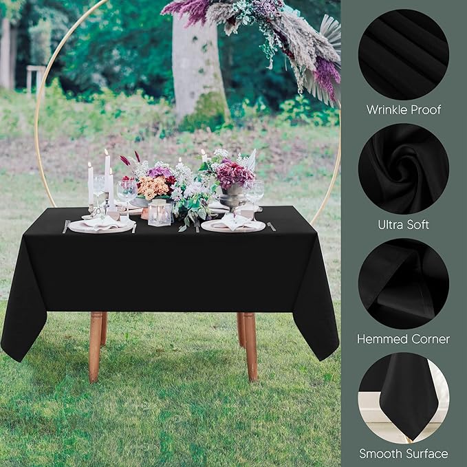 Utopia Kitchen Rectangle Table Cloth 2 Pack (60x60 Inches, Black), Machine Washable Polyester Table Cover for Dining, Buffet Parties, Picnics, Events, Weddings and Restaurants