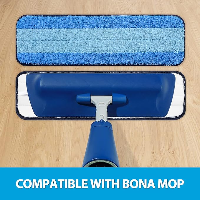 MR. SCRUB 6 Pack Microfiber Cleaning Pads for Bona Mop, Safe for Hardwood and Hard-Surface Floors, Reusable Microfiber Mop Pads for 18 Inch Mop, No Residue, Super-Absorbent, Over 500 Machine Washes