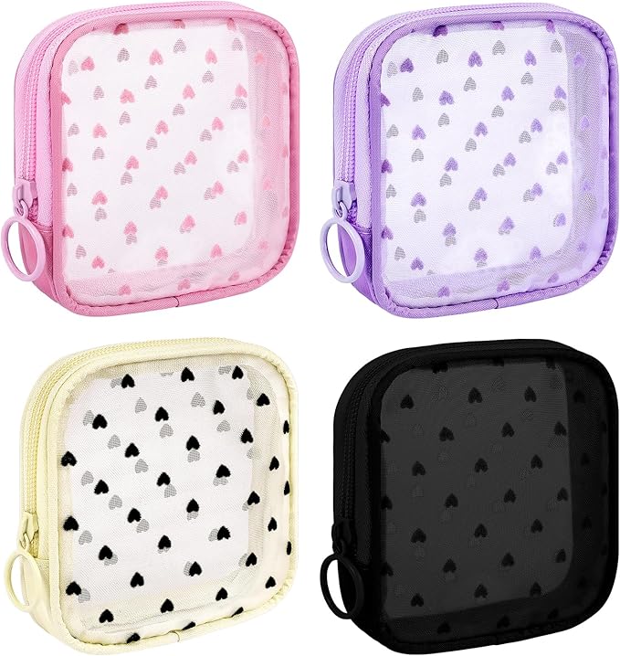 4 Pieces Mini Zipper Nylon Mesh Pouch, Mesh Cosmetic Bags Makeup Bags, Multipurpose Travel Toiletry Bags for Office Supplies and Travel Accessories (Multicolored 01, S)