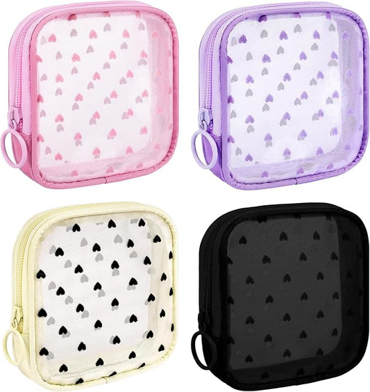 4 Pieces Mini Zipper Nylon Mesh Pouch, Mesh Cosmetic Bags Makeup Bags, Multipurpose Travel Toiletry Bags for Office Supplies and Travel Accessories (Multicolored 01, S)