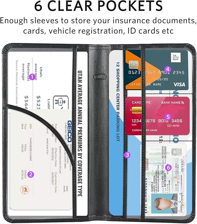 CoBak Car Registration and Insurance Holder - Vehicle Glove Box Car Organizer, Auto Truck Comparment Accessories Case for Essential Document, Driver License, Cards