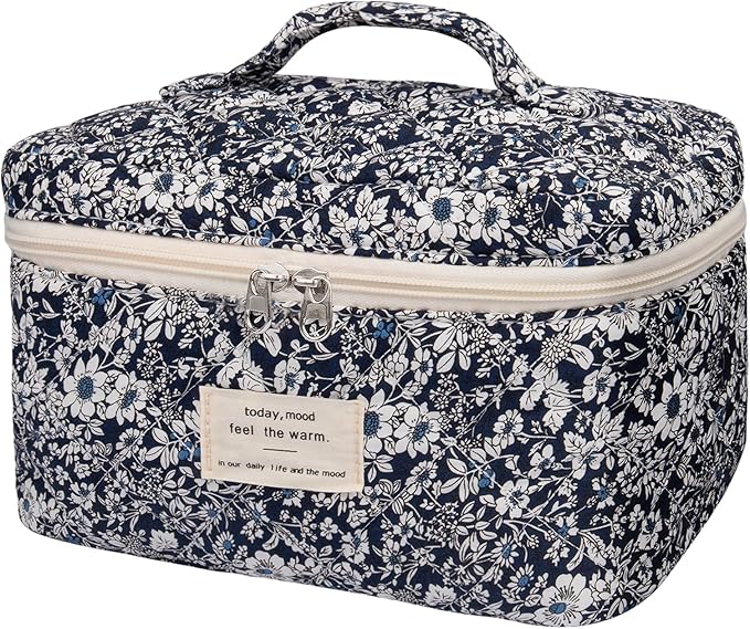 Large Makeup Bag, Cute Cosmetic Bag for Women Girls, Floral Coquette Aesthetic Toiletry Bag, Travel Make Up Organizer Bag (Black Rose Flower)