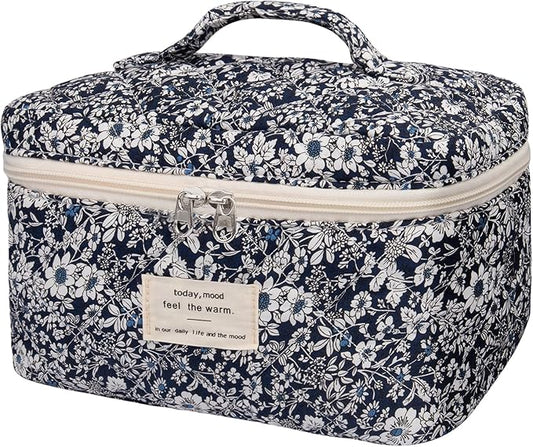 Large Makeup Bag, Cute Cosmetic Bag for Women Girls, Floral Coquette Aesthetic Toiletry Bag, Travel Make Up Organizer Bag (Black Rose Flower)